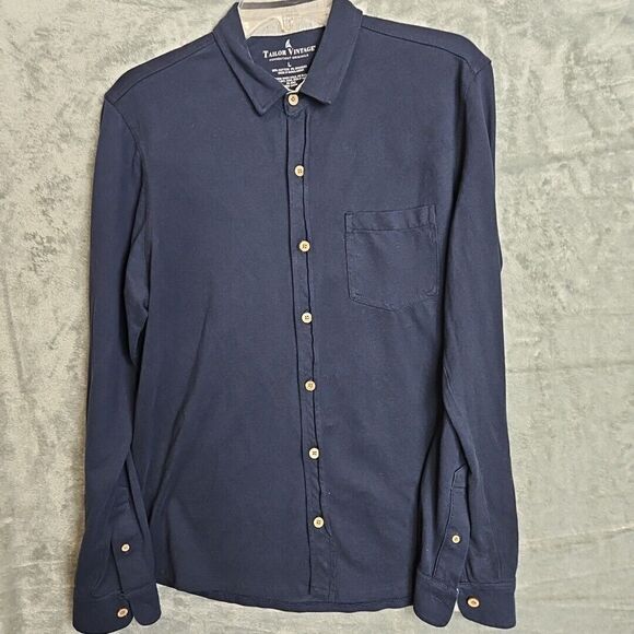 Tailor Vintage Men's Shirt Lg Long Sleeve Navy stretch knit - Picture 1 of 10